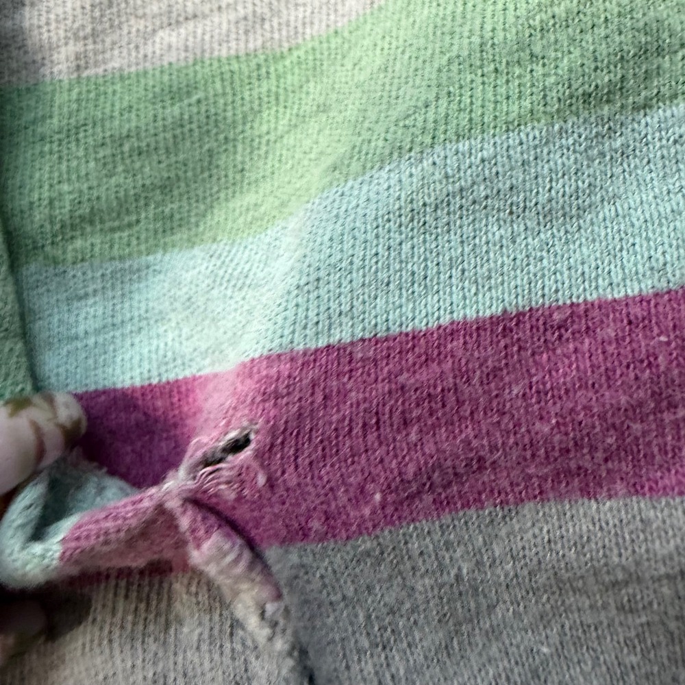 Y2K Striped Preppy XXL Striped V-Neck Hoodie Cotton French Pullover Grey Multi - Picture 6 of 6